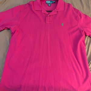 Hot pink polo with a green horse.